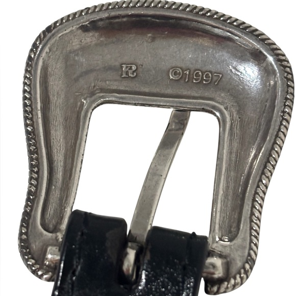 Vintage 1997 Ranger Western Belt Black Tooled Leather Silver Cross Conchos - Picture 3 of 6